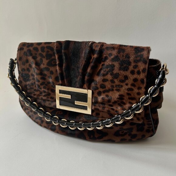FENDI CHEETAH LEOPARD PONY HAIR MIA FLAP MAMA FOREVER - Picture 3 of 16